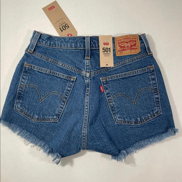 Levi’s 501 high rise shorts medium jive wash Sz 26 - Picture 6 of 14